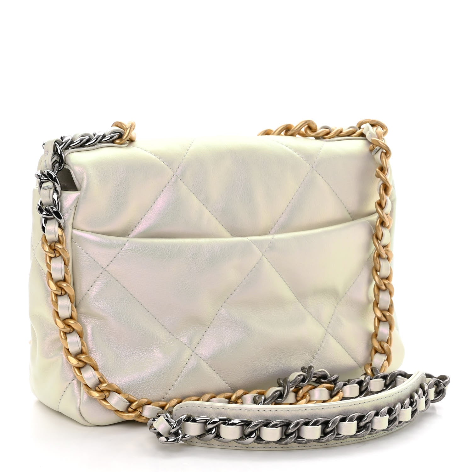 Chanel Iridescent Calfskin Quilted Medium Chanel 19 Flap White 3 of 10