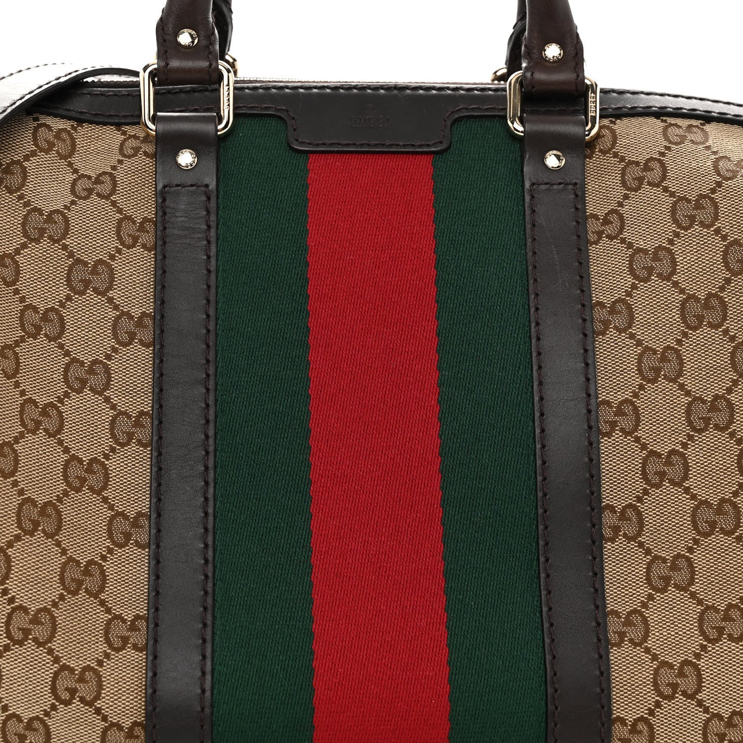 Gucci Monogram Selleria Calfskin Vintage Web Medium Boston Beige Ebony Cocoa 8 of 10
