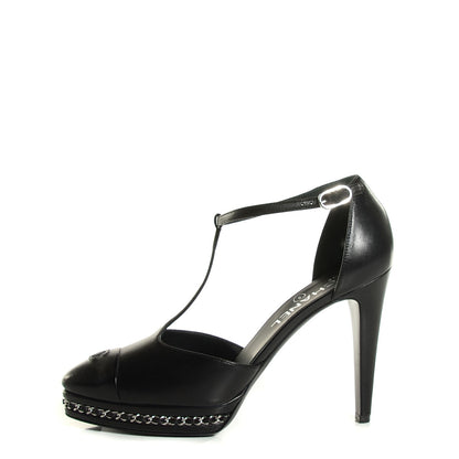 Chanel Lambskin Chain T Strap Platform Pumps 40 Black 1 of 7