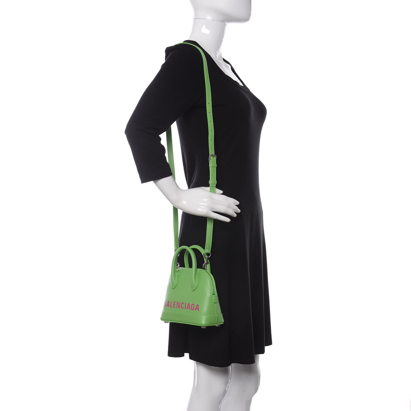 Grained Calfskin XXS Ville Top Handle Bag Light Green Fuchsia