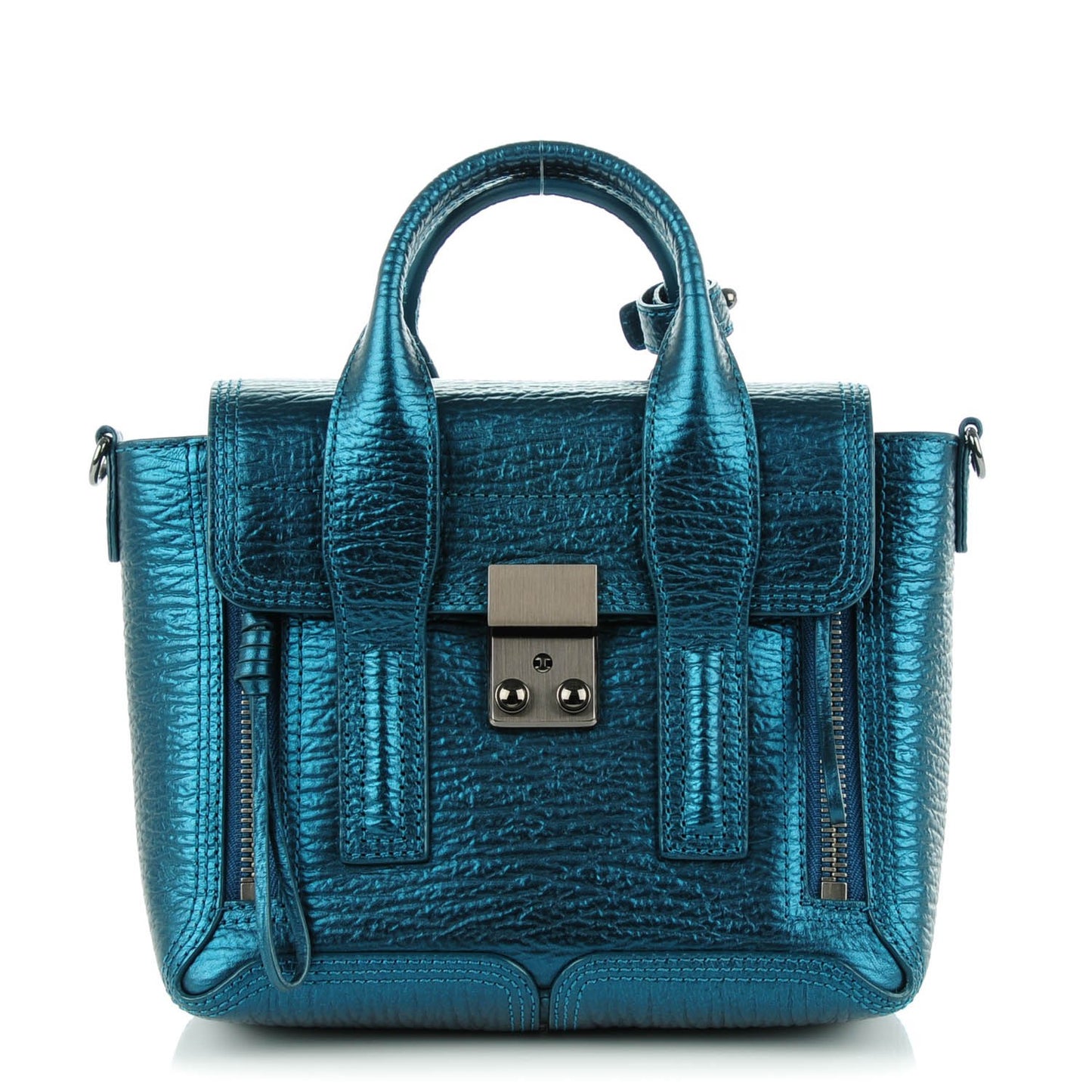 3.1 Metallic Textured Calfskin Mini Pashli Satchel Turquoise