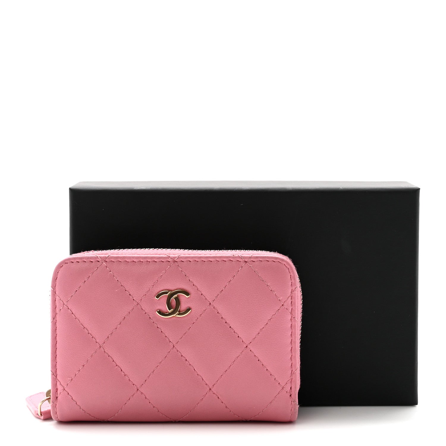 Chanel Lambskin Quilted Zip Coin Purse Pink 8 of 8