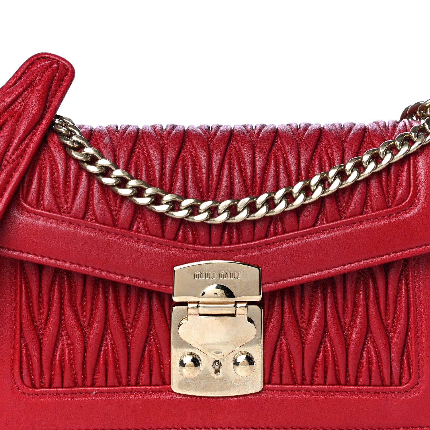 Miu Miu Lambskin Confidential Matelasse Chain Shoulder Bag Fiery Red 10 of 14
