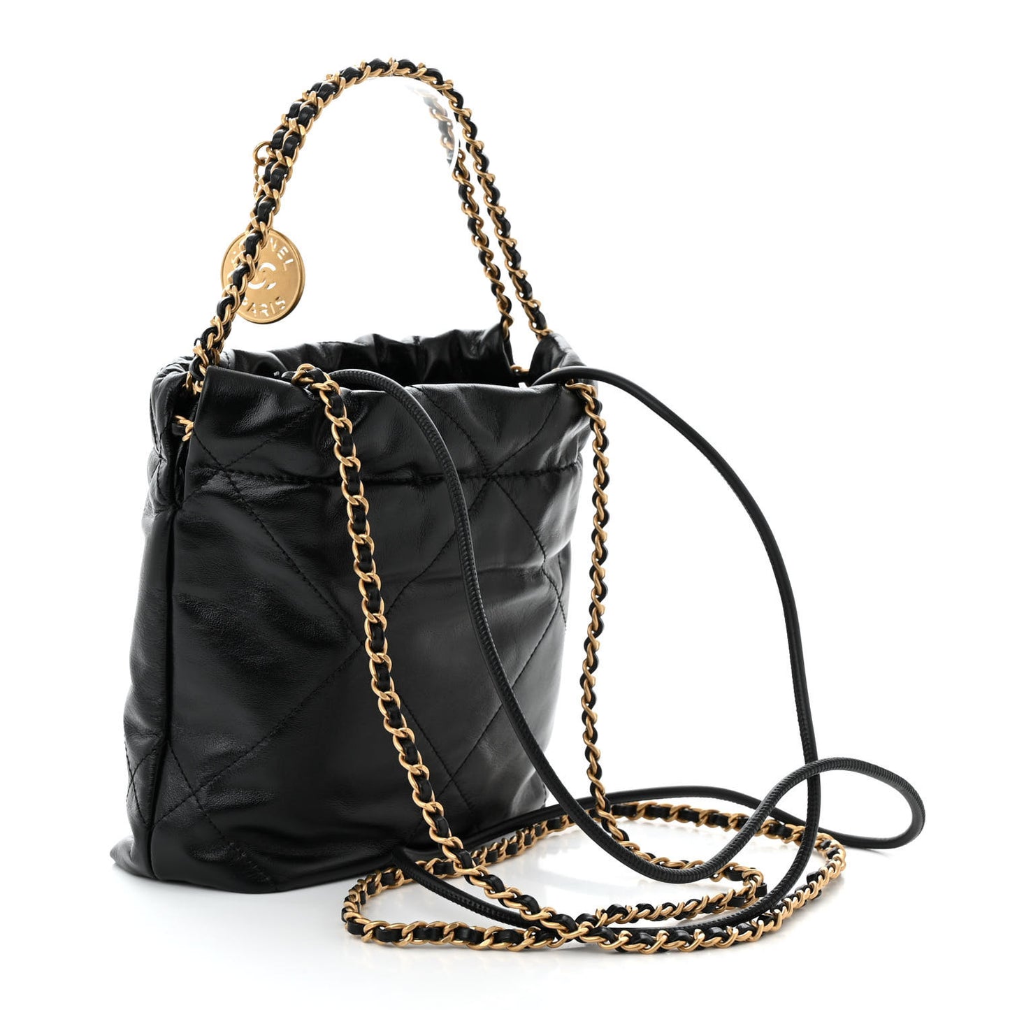 Shiny Calfskin Quilted Mini Chanel 22 Black
