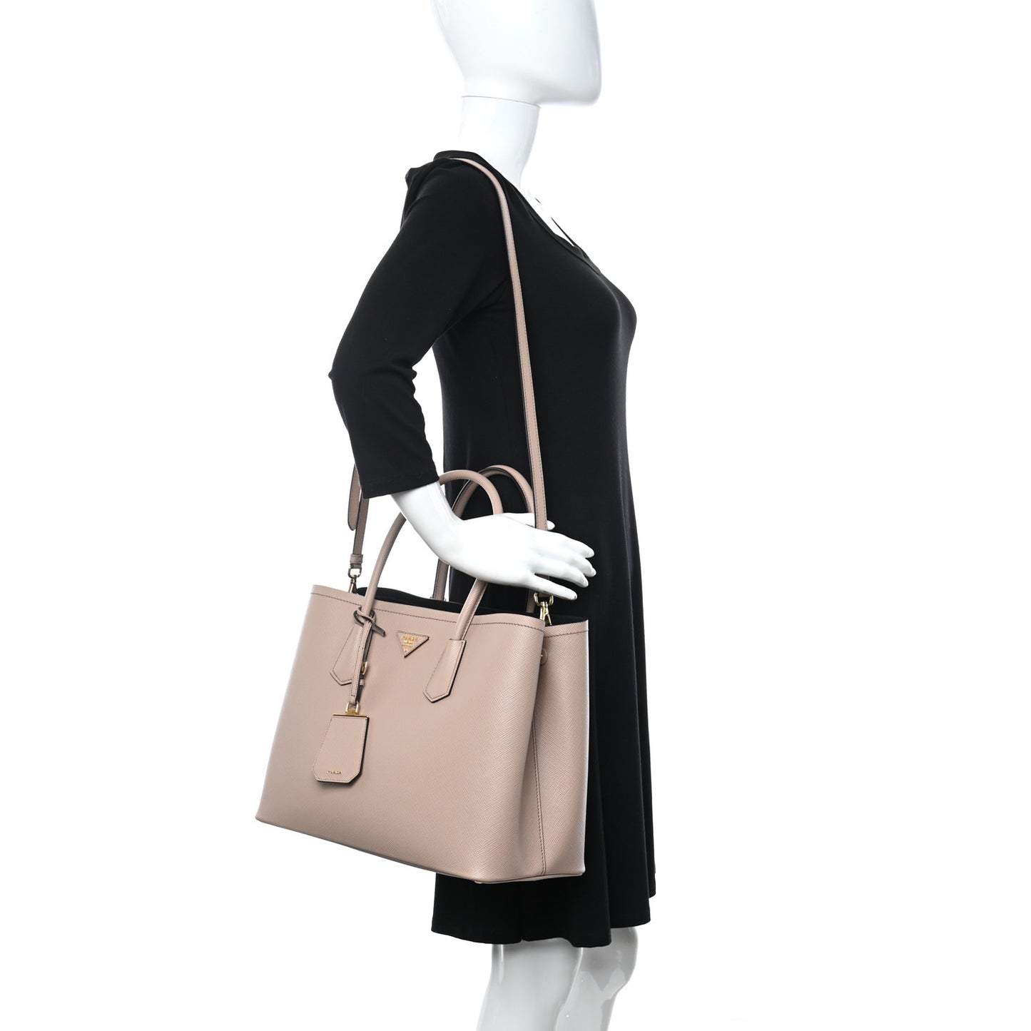 Saffiano Cuir Large Double Bag Cammeo