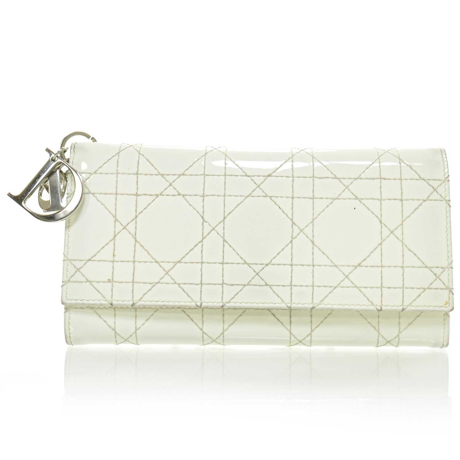 Christian Dior Patent Cannage Rendezvous Charm Wallet White 1 of 7