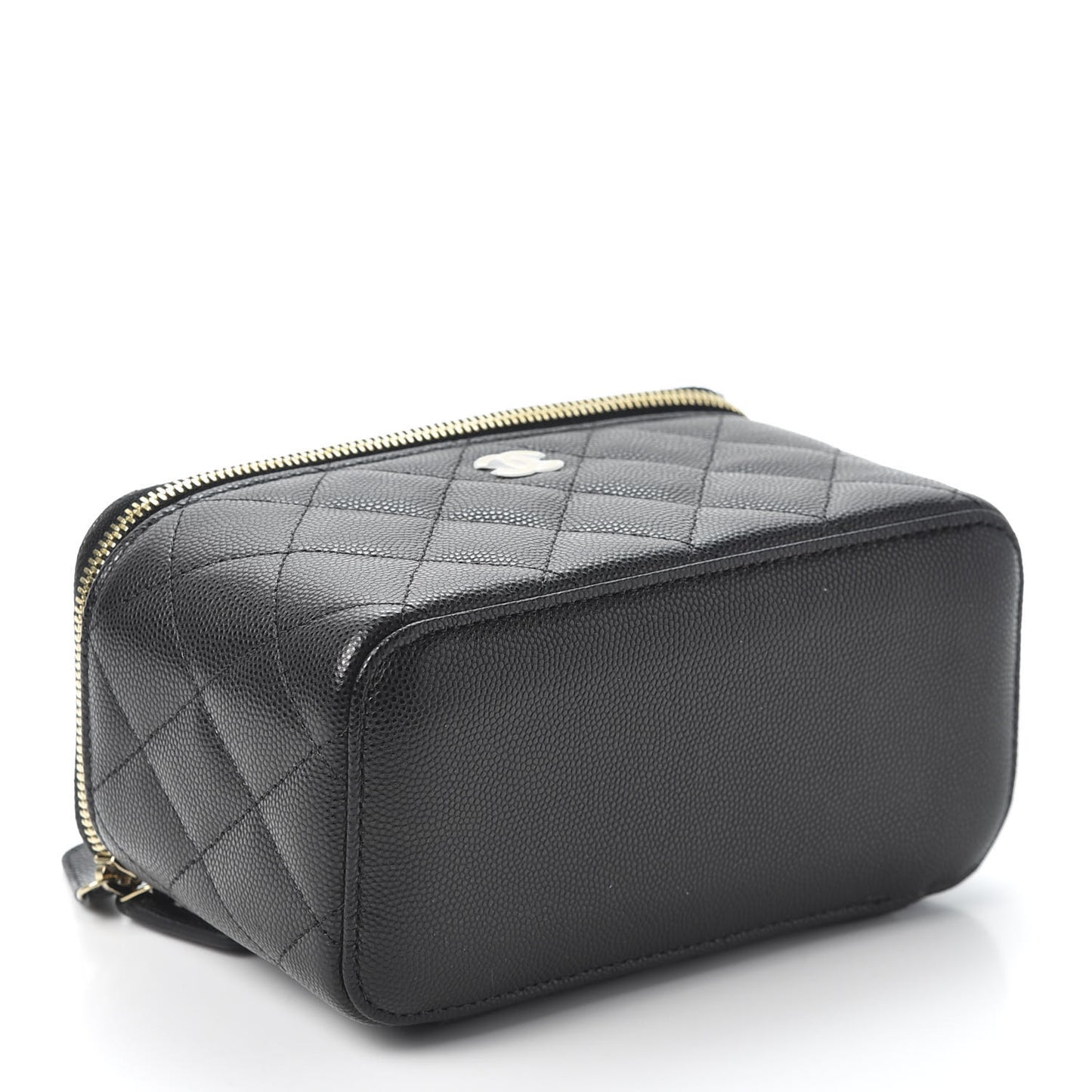 Caviar Quilted Small Vanity Case With Chain Black