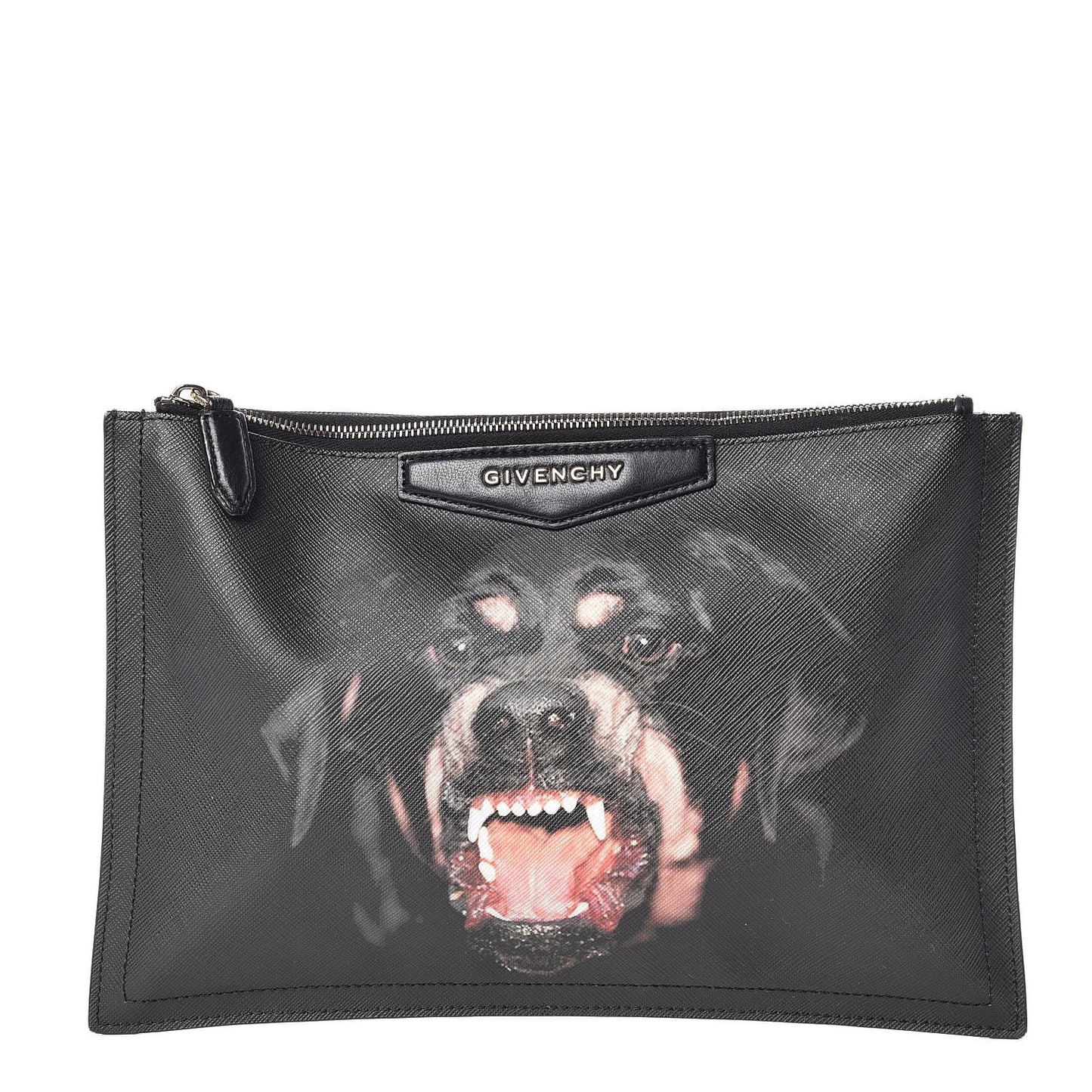 Texutured Coated Canvas Rottweiler Print Medium Cosmetic Pouch Black