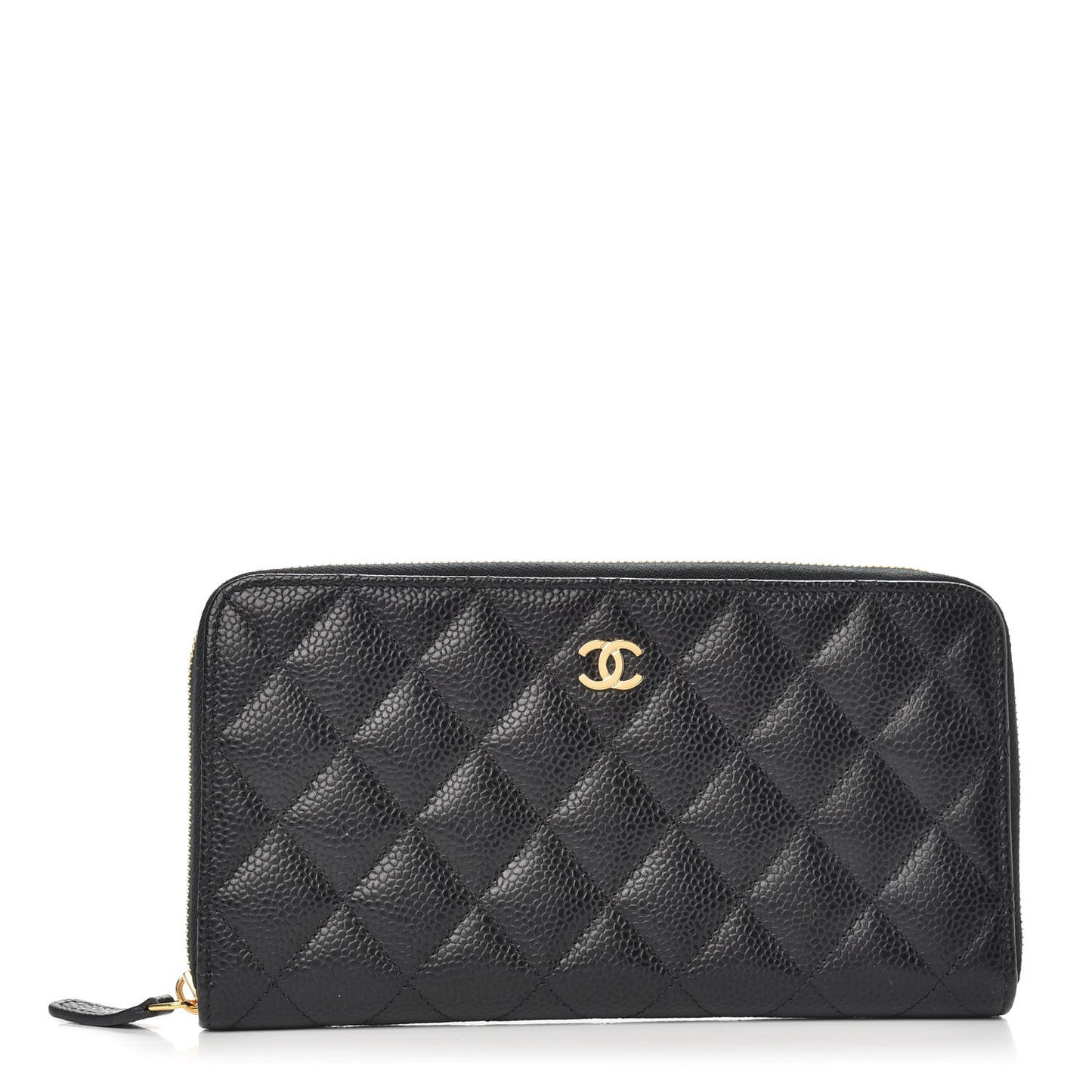 Caviar Quilted Large Gusset Zip Around Wallet Black