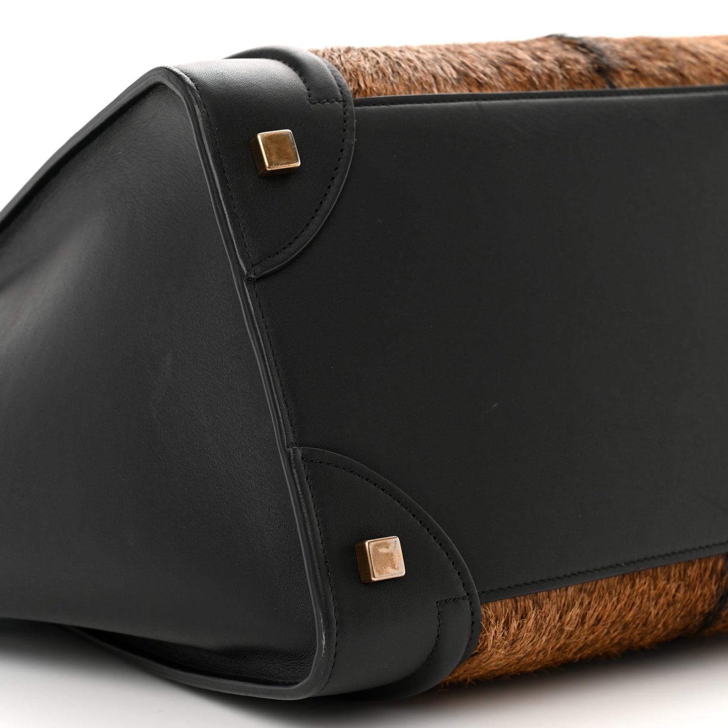 Smooth Calfskin Goat Fur Mini Luggage Brown