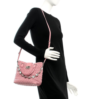 Miu Miu Nappa Matelasse Swarovski Crystal Tote Rosa 3 of 8