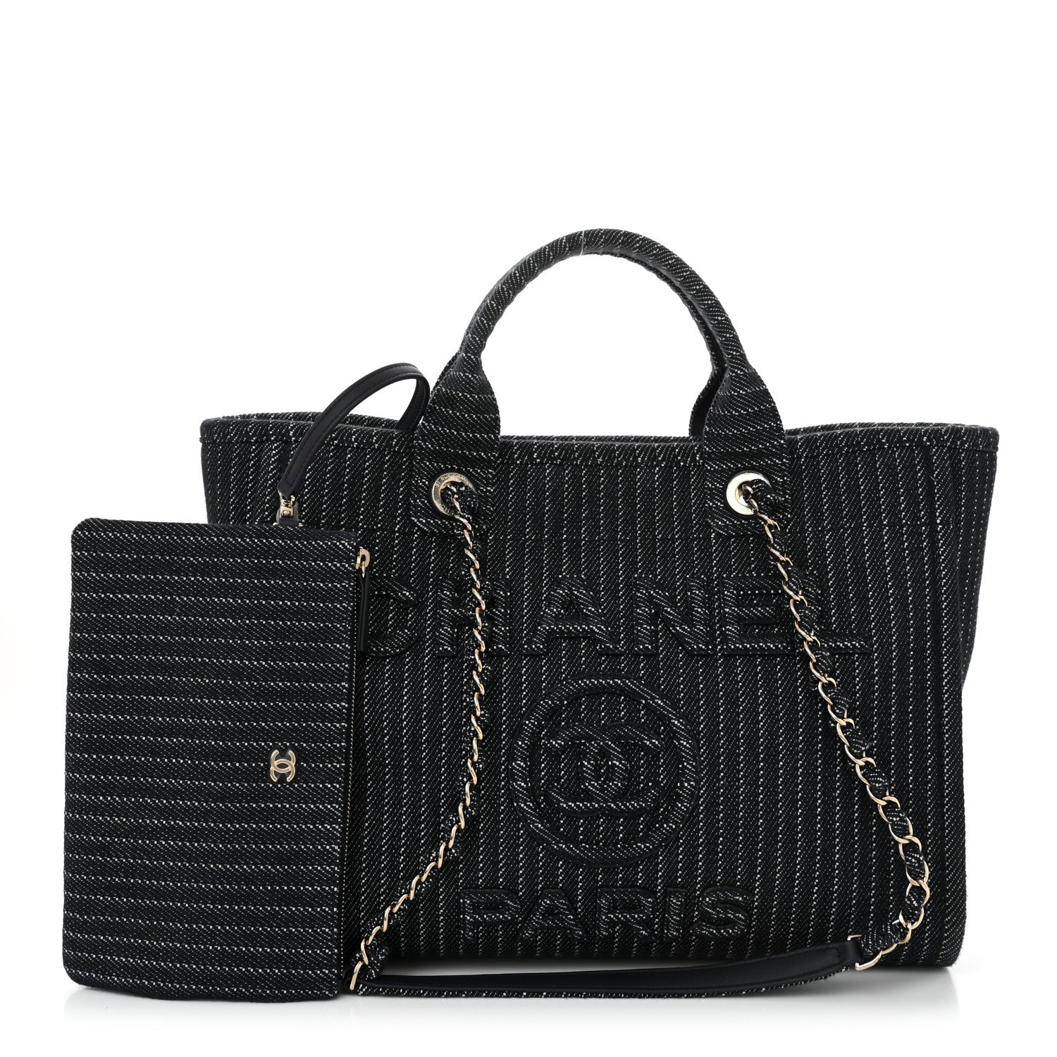 Chanel Mixed Fibers Striped Small Deauville Navy Blue White 3 of 12