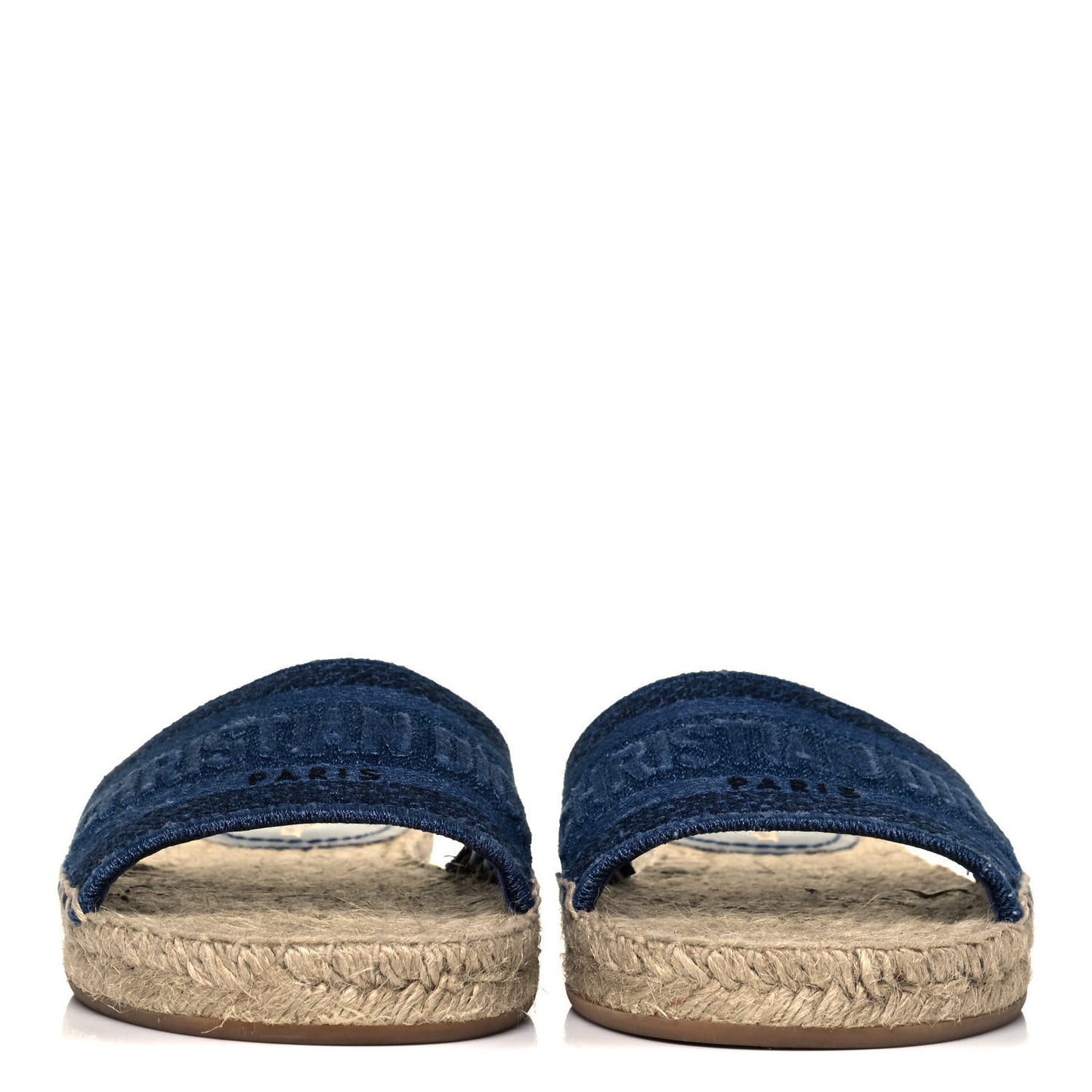 Denim Embroidered Granville Espadrille Flat Slide Sandals 36 Blue