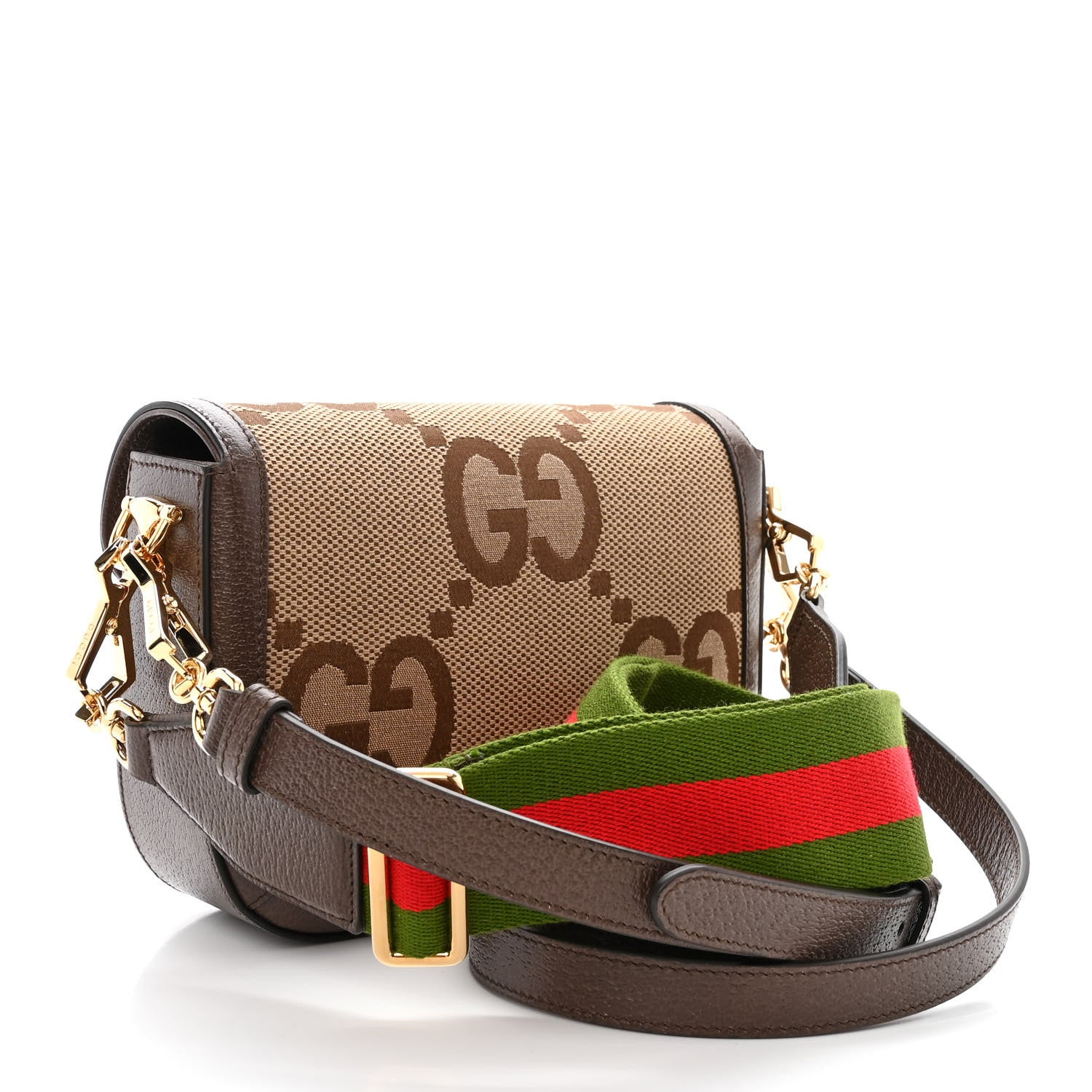 Gucci Monogram Jumbo GG Textured Dollar Calfskin Web Mini Horsebit 1955 Shoulder Bag Camel Ebony New Acero 3 of 10
