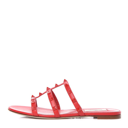 Valentino Garavani Calfskin Monochrome Rockstud Caged Flat Slide Sandals 37.5 Rouge Pur 1 of 17