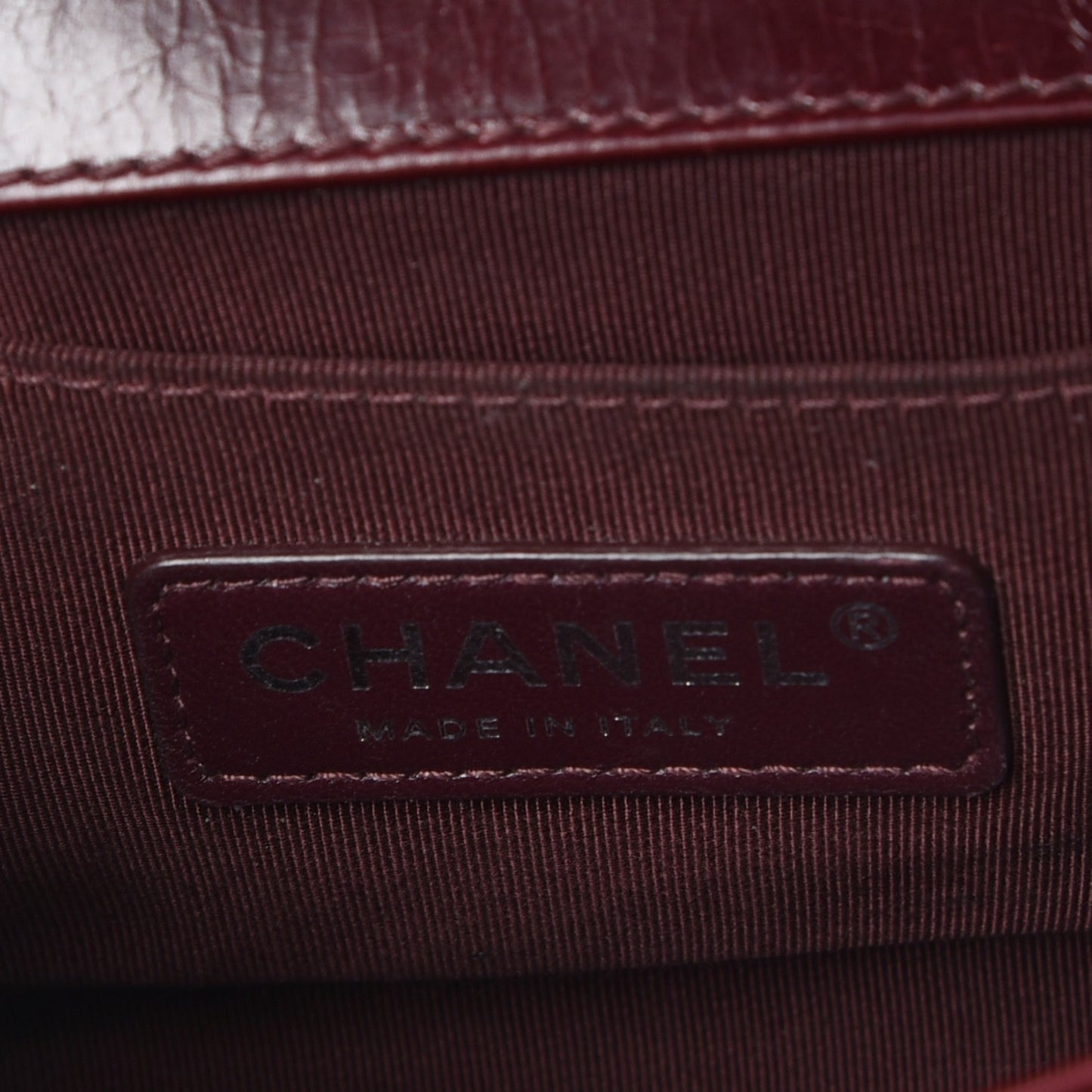 Glazed Calfskin Quilted Small Boy Chained Flap Burgundy