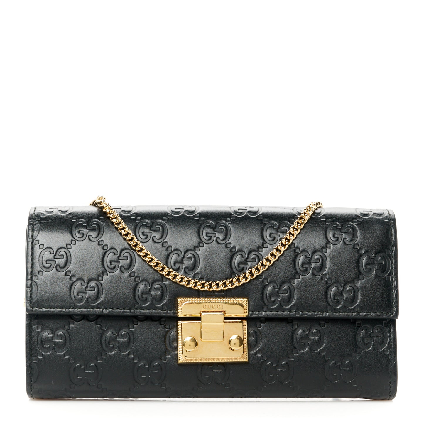 Guccissima Padlock Continental Chain Wallet Black