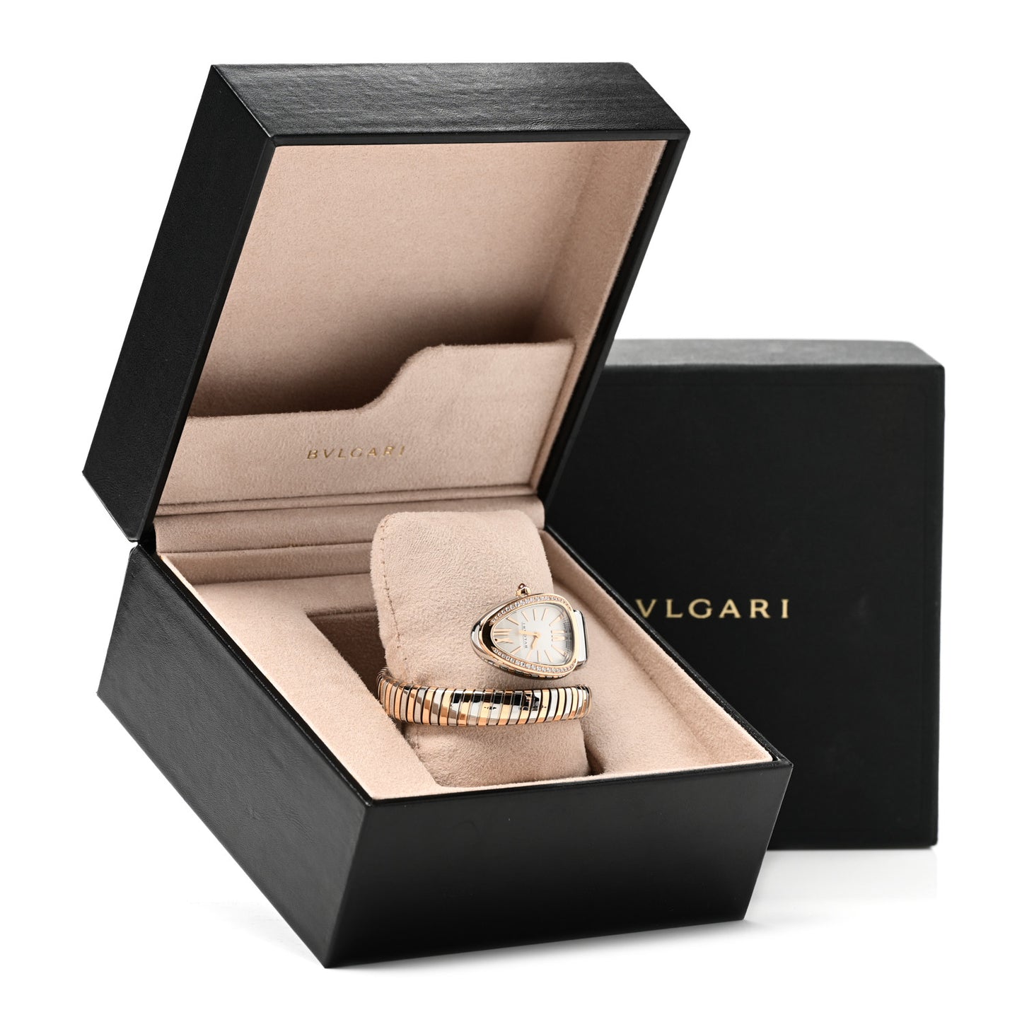 Stainless Steel 18K Rose Gold Diamond Bezel 35mm Serpenti Tubogas Quartz Watch