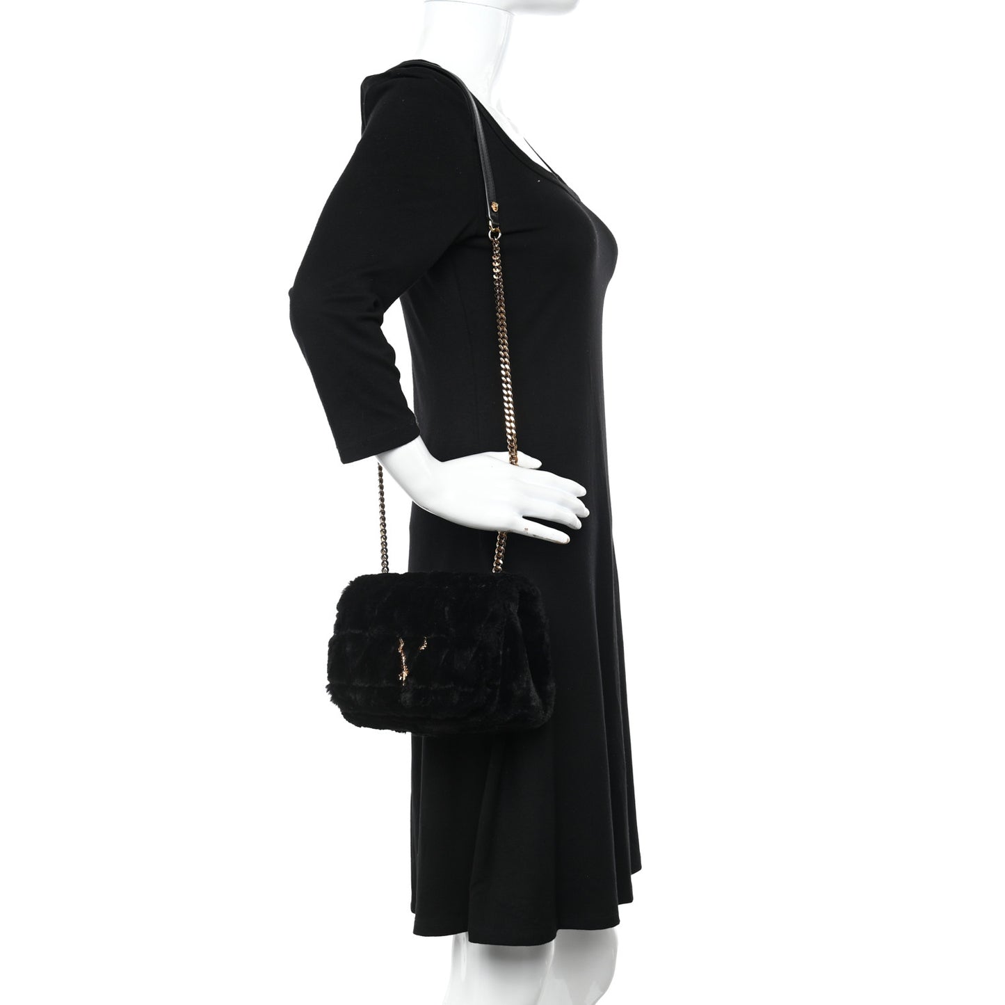 Faux Fur Quilted Virtus Shoulder Bag Black