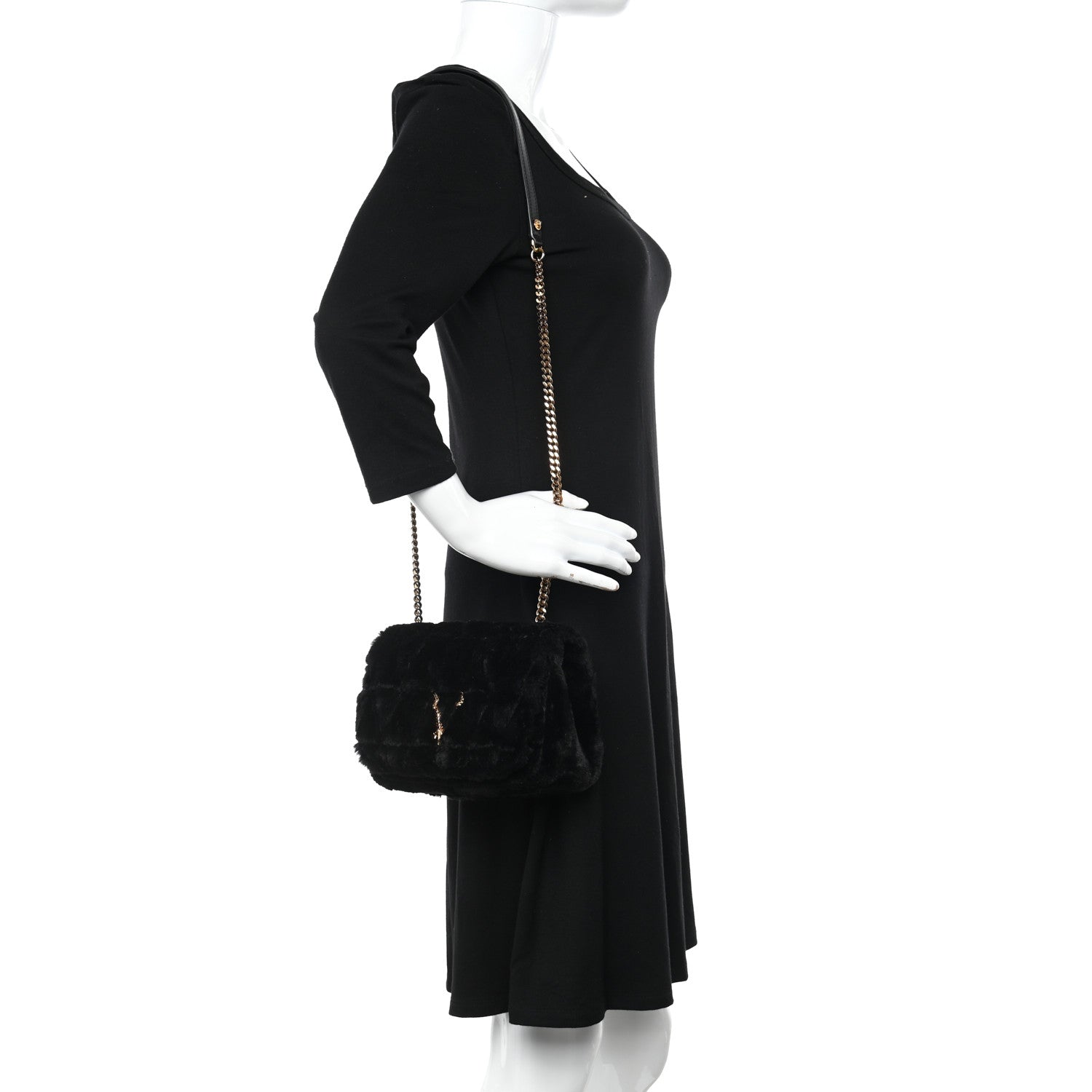 Versace Faux Fur Quilted Virtus Shoulder Bag Black 2 of 9