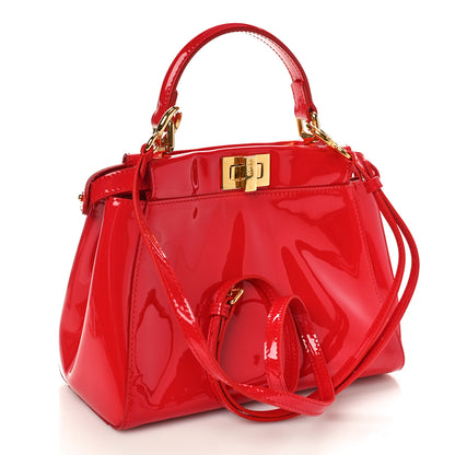 Fendi Vitello Vernice Mou Mini Peekaboo Iconic Satchel Rosso Cardinale 2 of 10