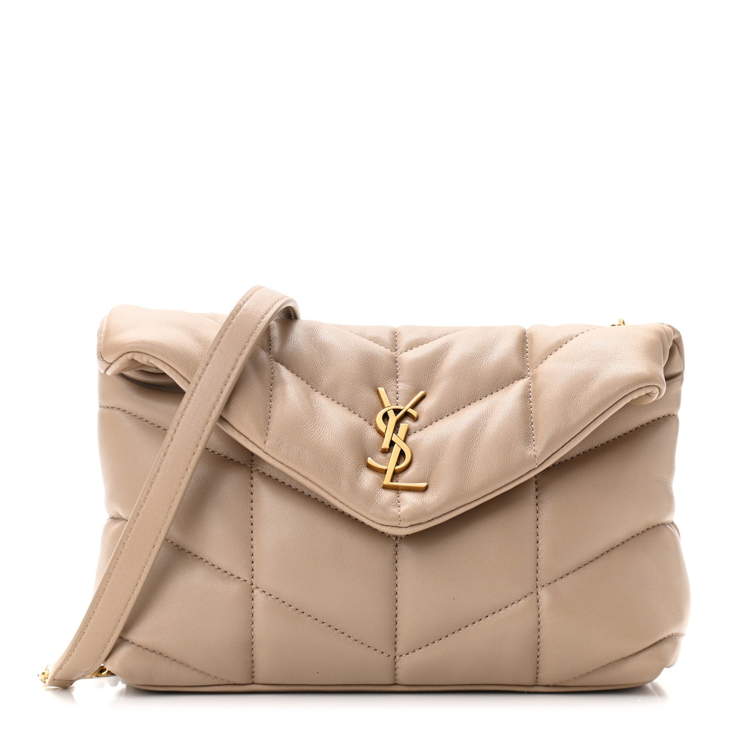 Lambskin Quilted Toy Loulou Puffer Monogram Chain Satchel Nude Powder
