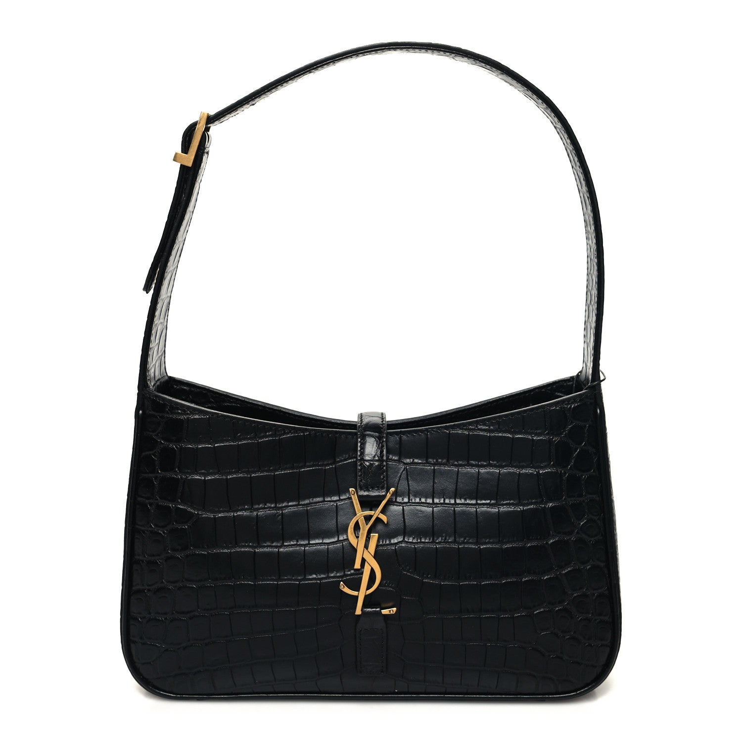 Saint Laurent Calfskin Crocodile Embossed LE 5 A 7 Hobo Black 1 of 10