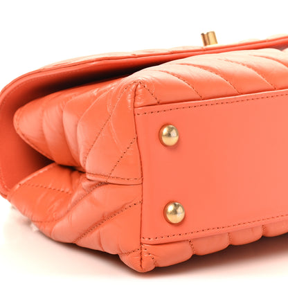 Chanel Aged Calfskin Chevron Quilted Mini Coco Handle Flap Orange 9 of 10