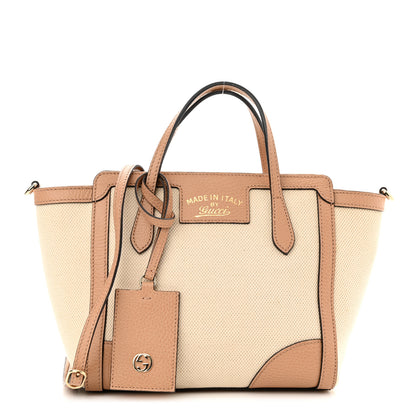 Gucci Linen Canvas Calfskin MIni Swing Top Handle Bag Natural 1 of 10