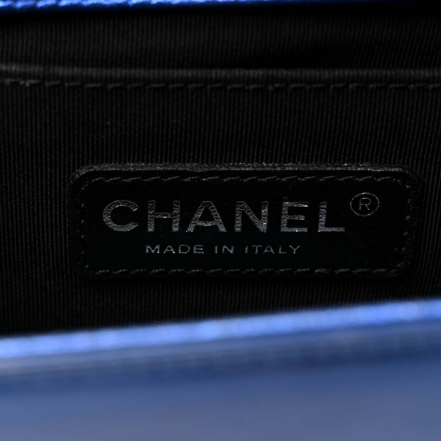 Metallic Patent Quilted Medium Boy Flap Blue