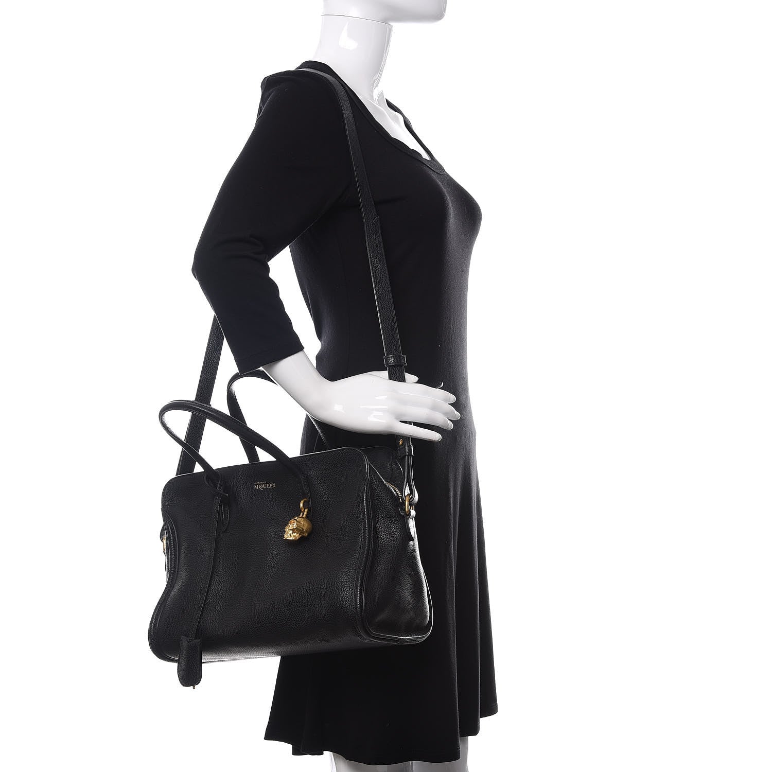Alexander McQueen Pebbled Calfskin Small Skull Padlock Zip Around Tote Black 2 of 12