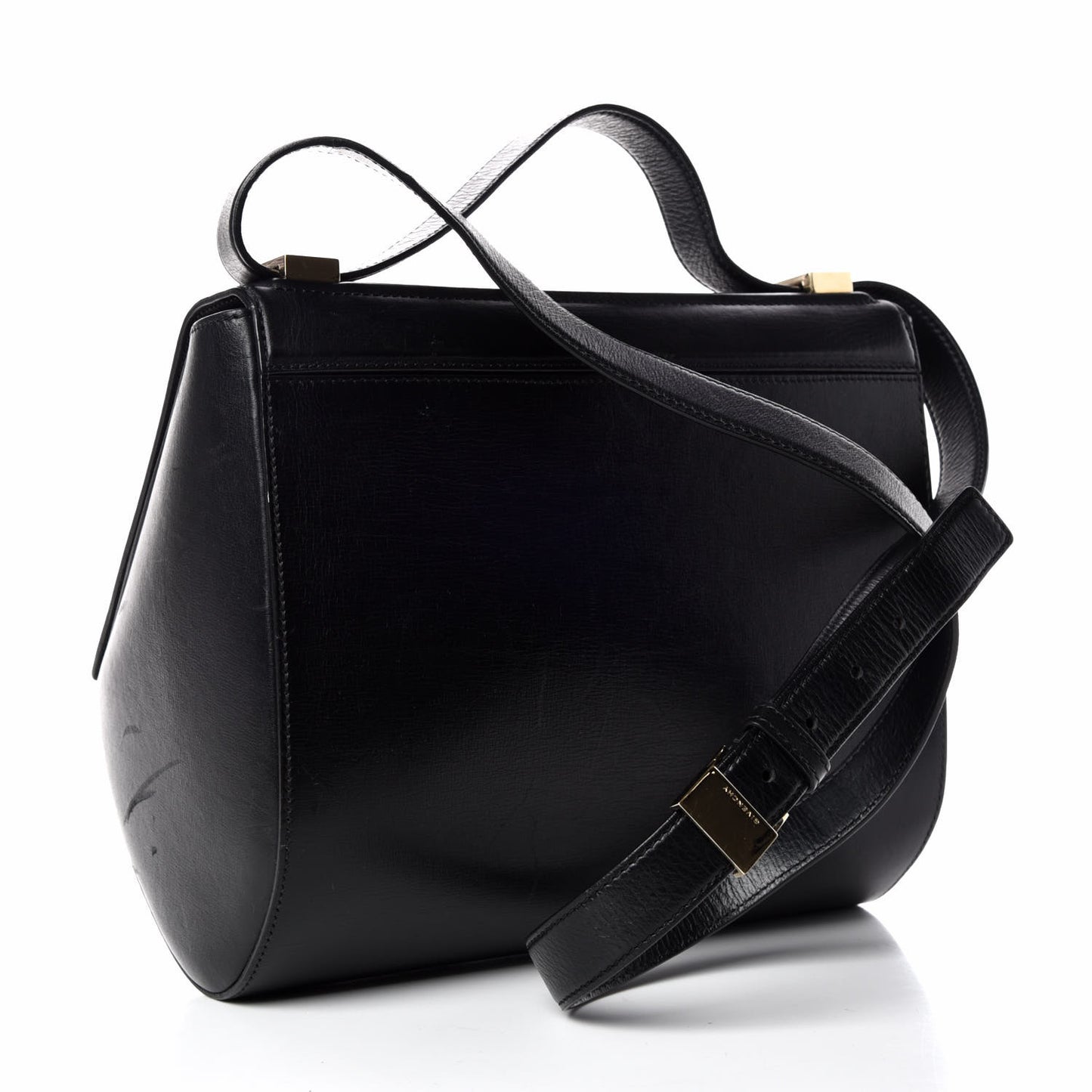 Textured Calfskin Medium Pandora Box Crossbody Bag Black