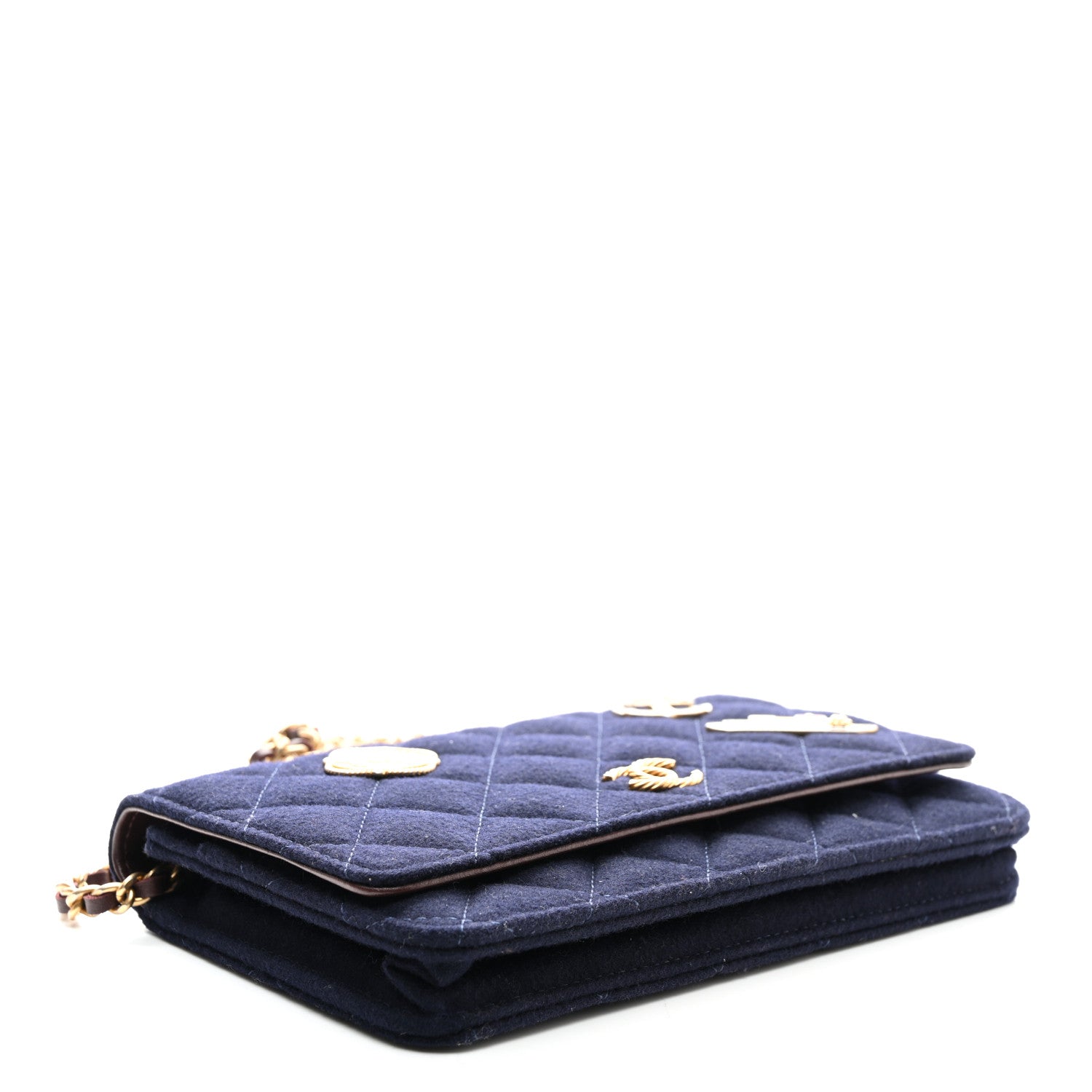 Chanel Felt Quilted Paris-Hamburg Charms Wallet On Chain WOC Dark Navy 3 of 10