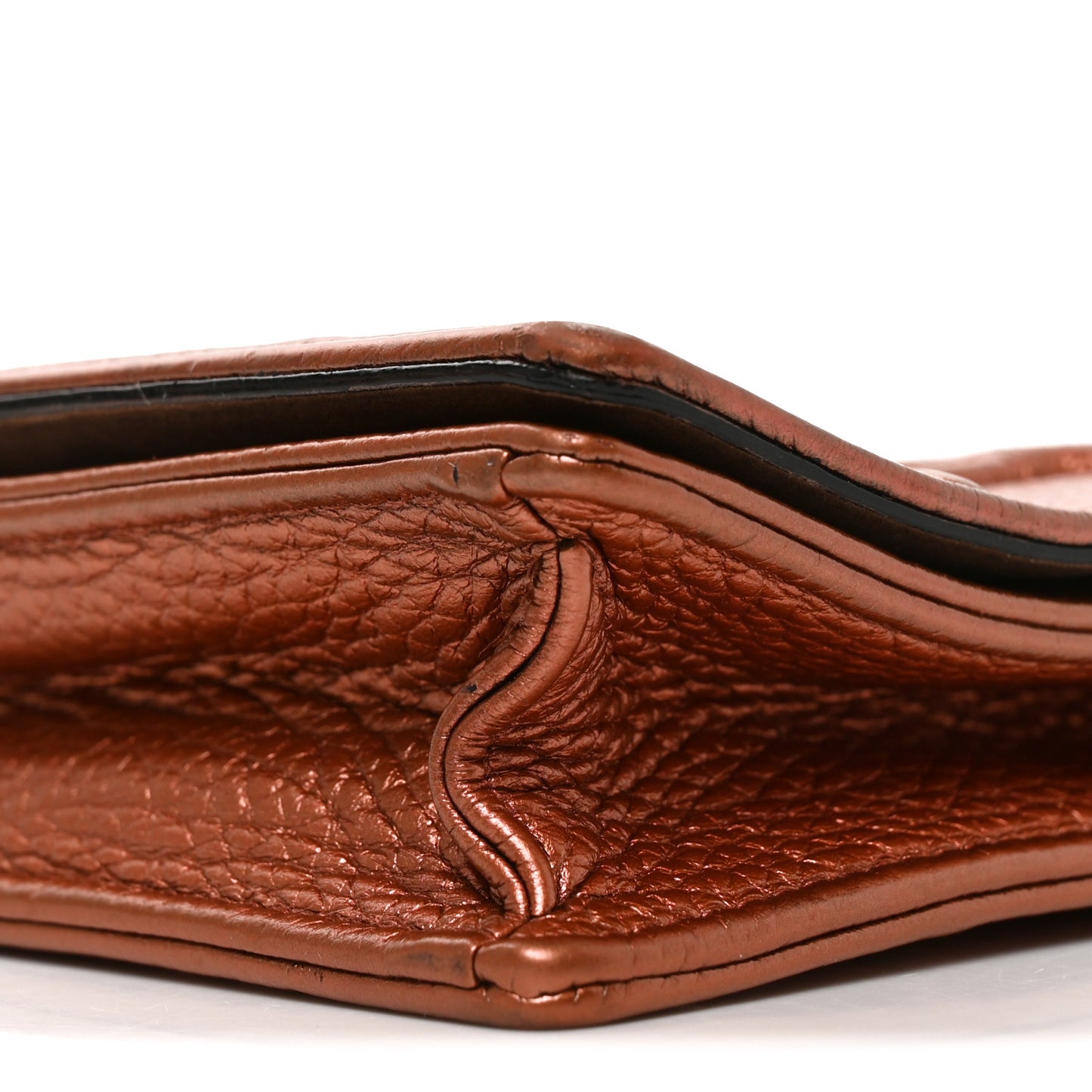Metallic Grained Calfskin Diorama Top Handle Wallet On Chain Pouch Deep Orange