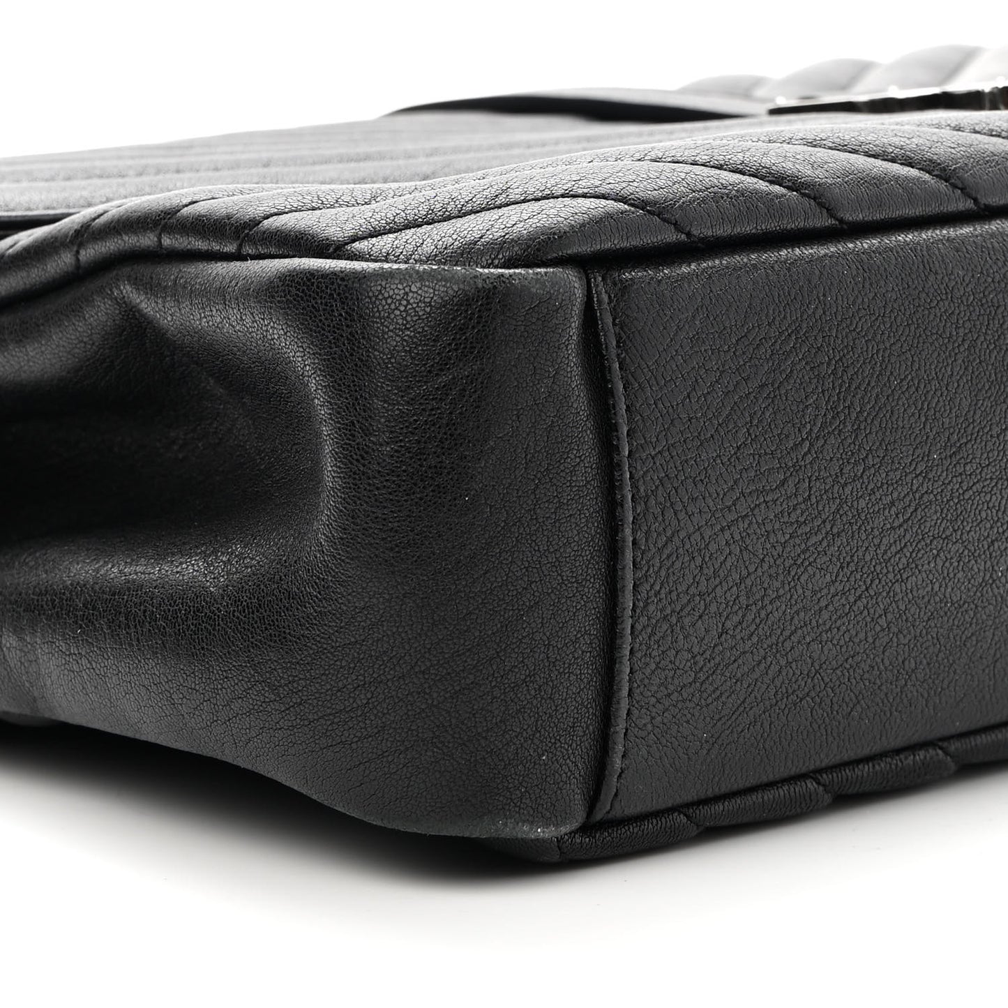 Sheepskin Matelasse Chevron Monogram Large College Satchel Black