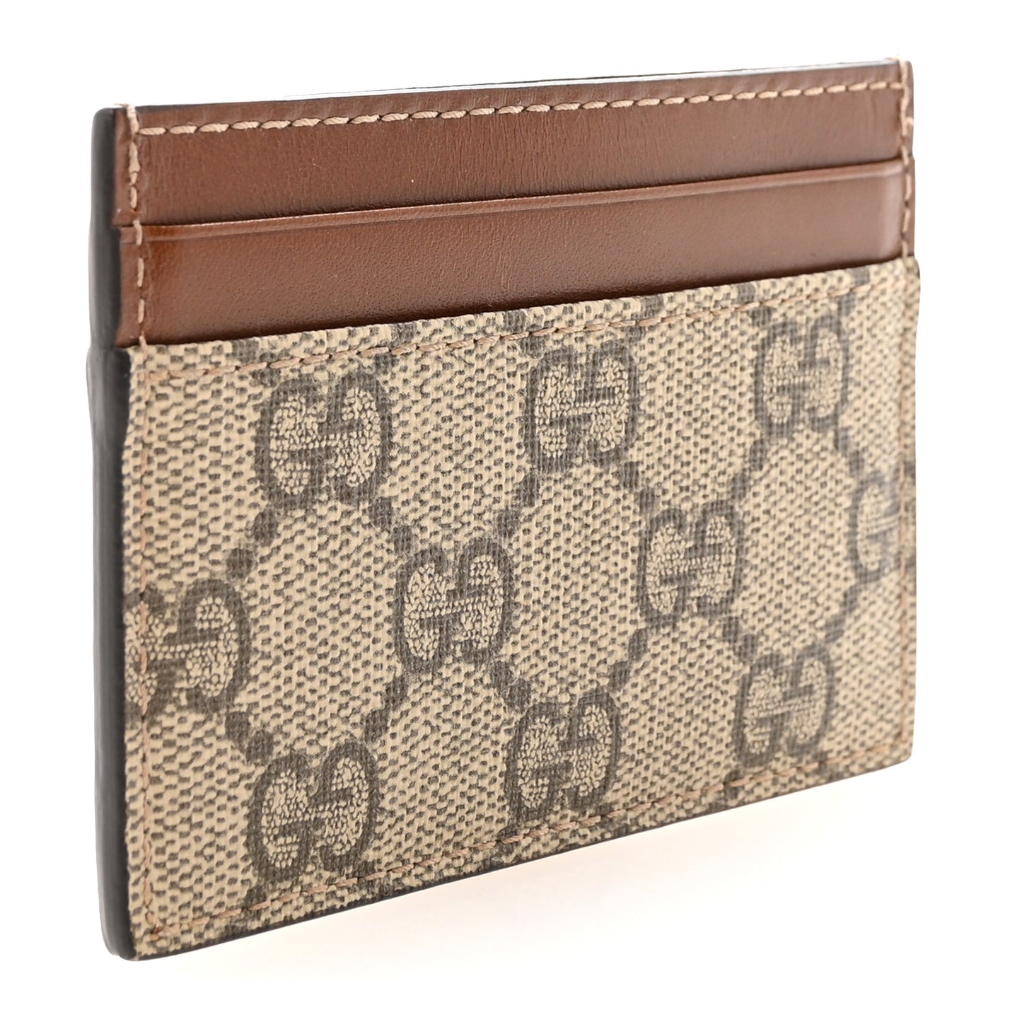 GG Supreme Monogram Calfskin Card Holder Beige Ebony Cuir