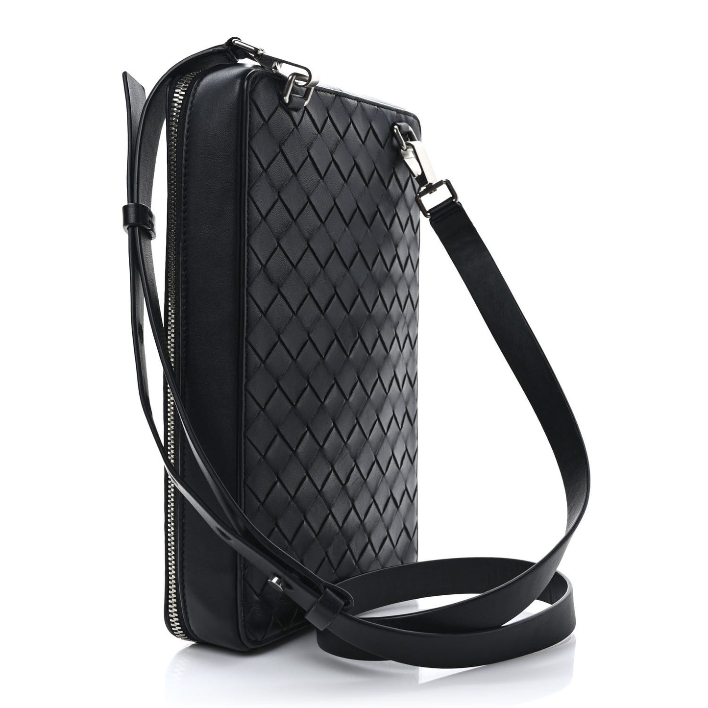 Nappa Intrecciato Zip Around Crossbody Bag Black