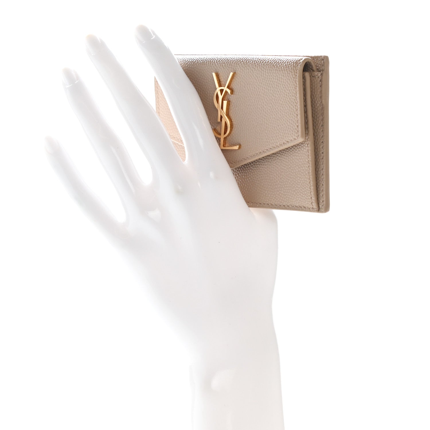 Saint Laurent Grain De Poudre Uptown Monogram Card Case Dark Beige 2 of 9