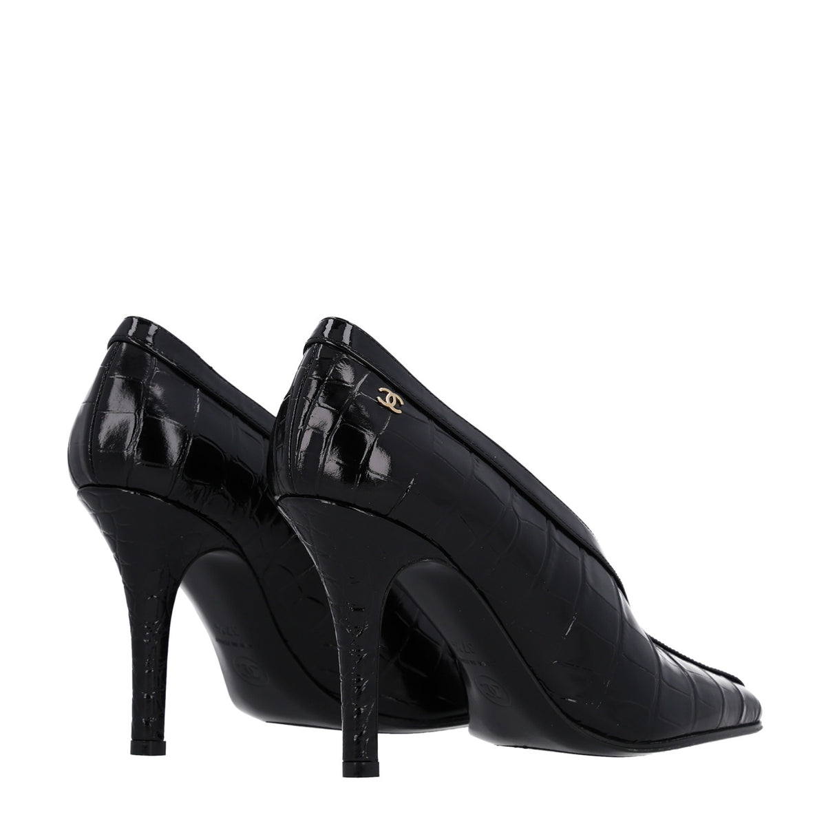 Chanel Crocodile Embossed Patent Calfskin Pumps 37.5 Black 7 of 11