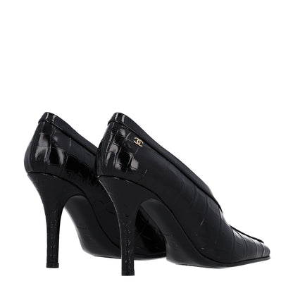 Chanel Crocodile Embossed Patent Calfskin Pumps 37.5 Black 7 of 11