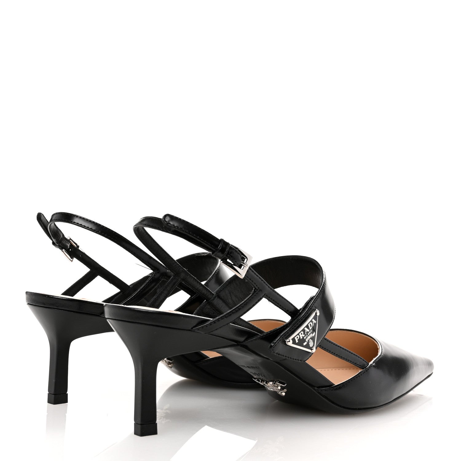 Prada Spazzolato Metal Triangle Logo 55mm Slingback Pumps 39.5 Black 5 of 10