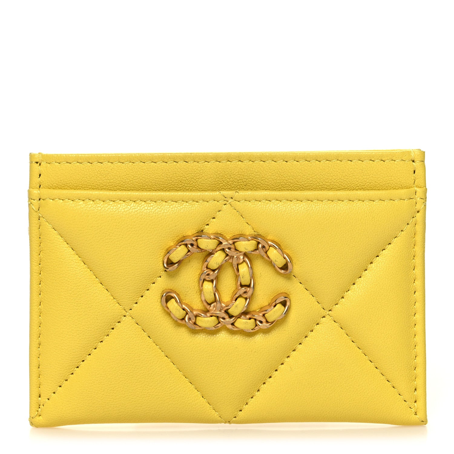 Chanel Lambskin Quilted Chanel 19 Card Holder Yellow 1 of 10