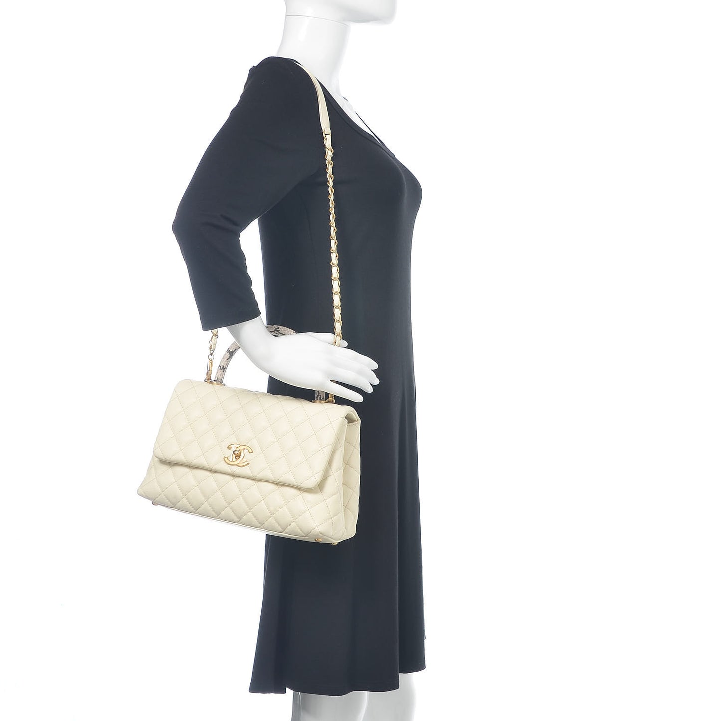 Caviar Elaphe Quilted Small Coco Handle Flap Ivory