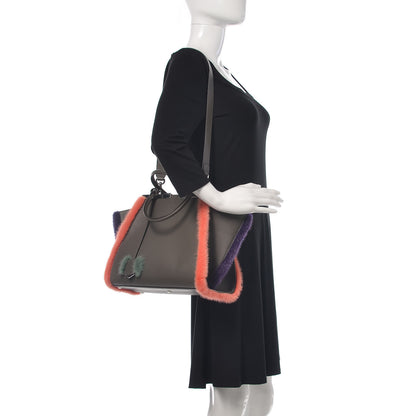Fendi Calfskin Mink Fur Trim Petite 3Jours Tote Carbone Multicolor 2 of 9