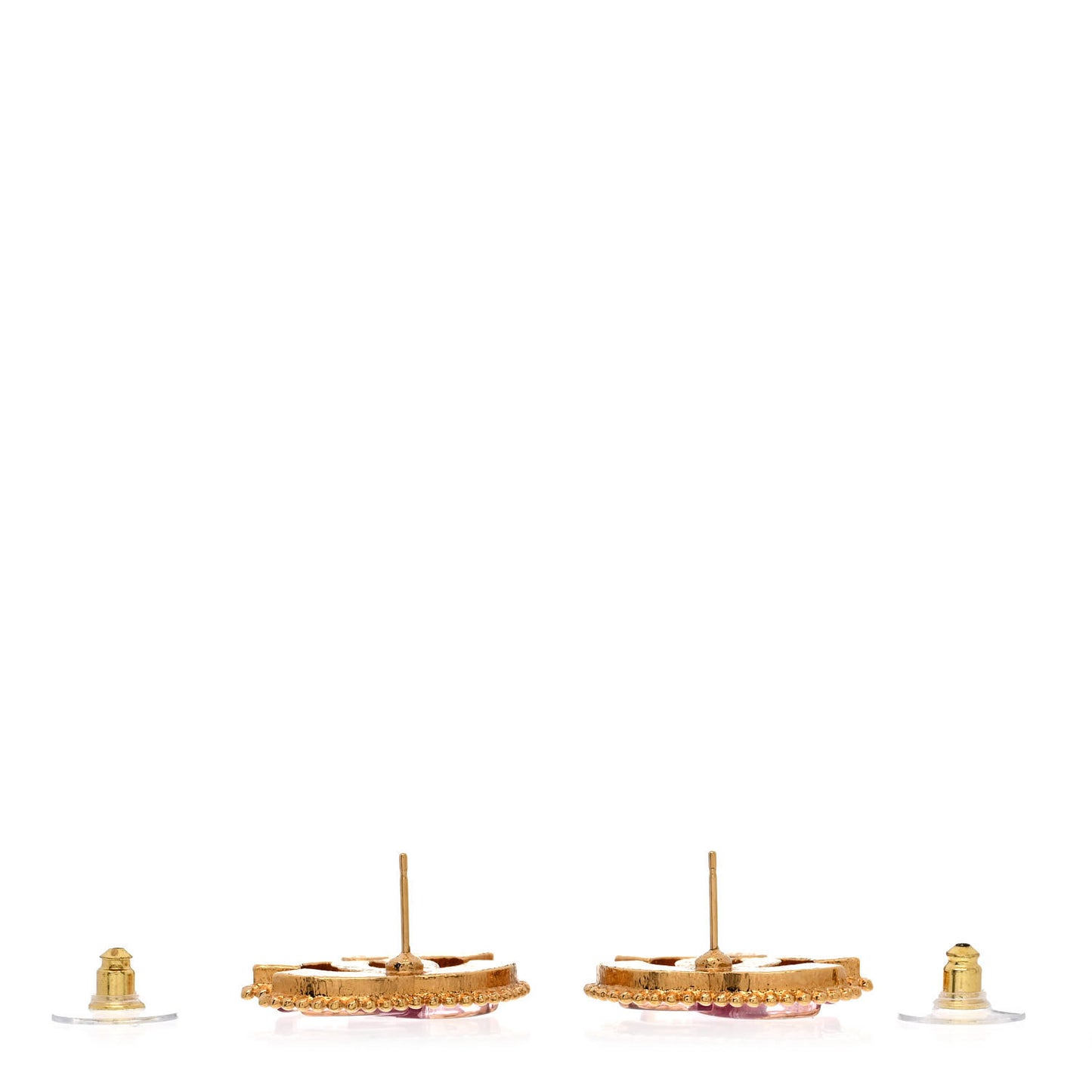 Metal Resin Rope CC Earrings Gold Pink