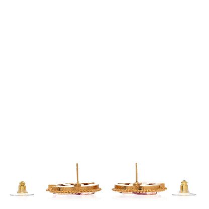 Chanel Metal Resin Rope CC Earrings Gold Pink 3 of 5