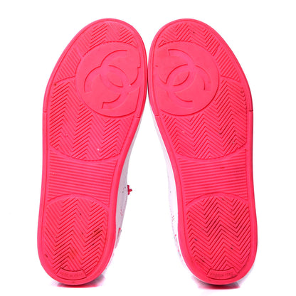 Chanel Calfskin Womens Logo Sneakers 39.5 Fuchsia White 5 of 6