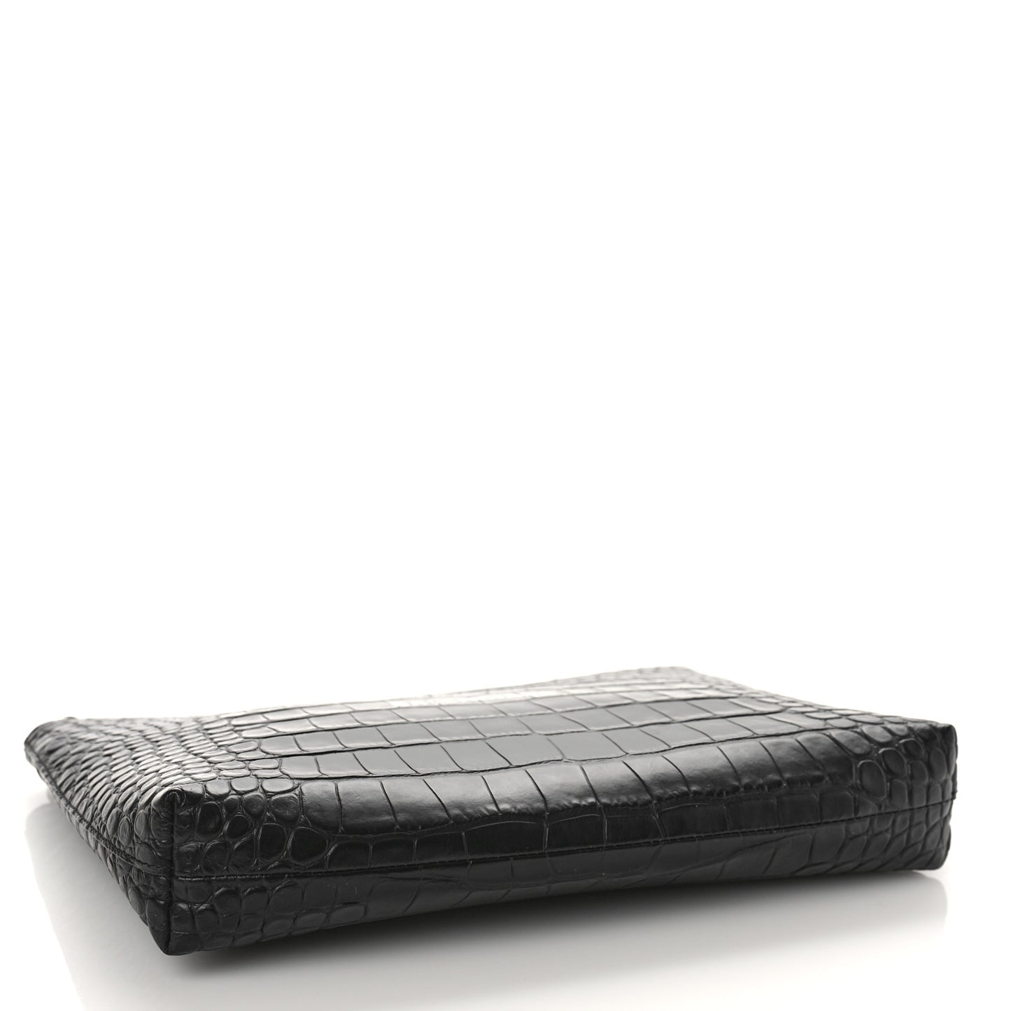 Semi Matte Calfskin Logo Crocodile Embossed Cash Gusseted Pouch Black White