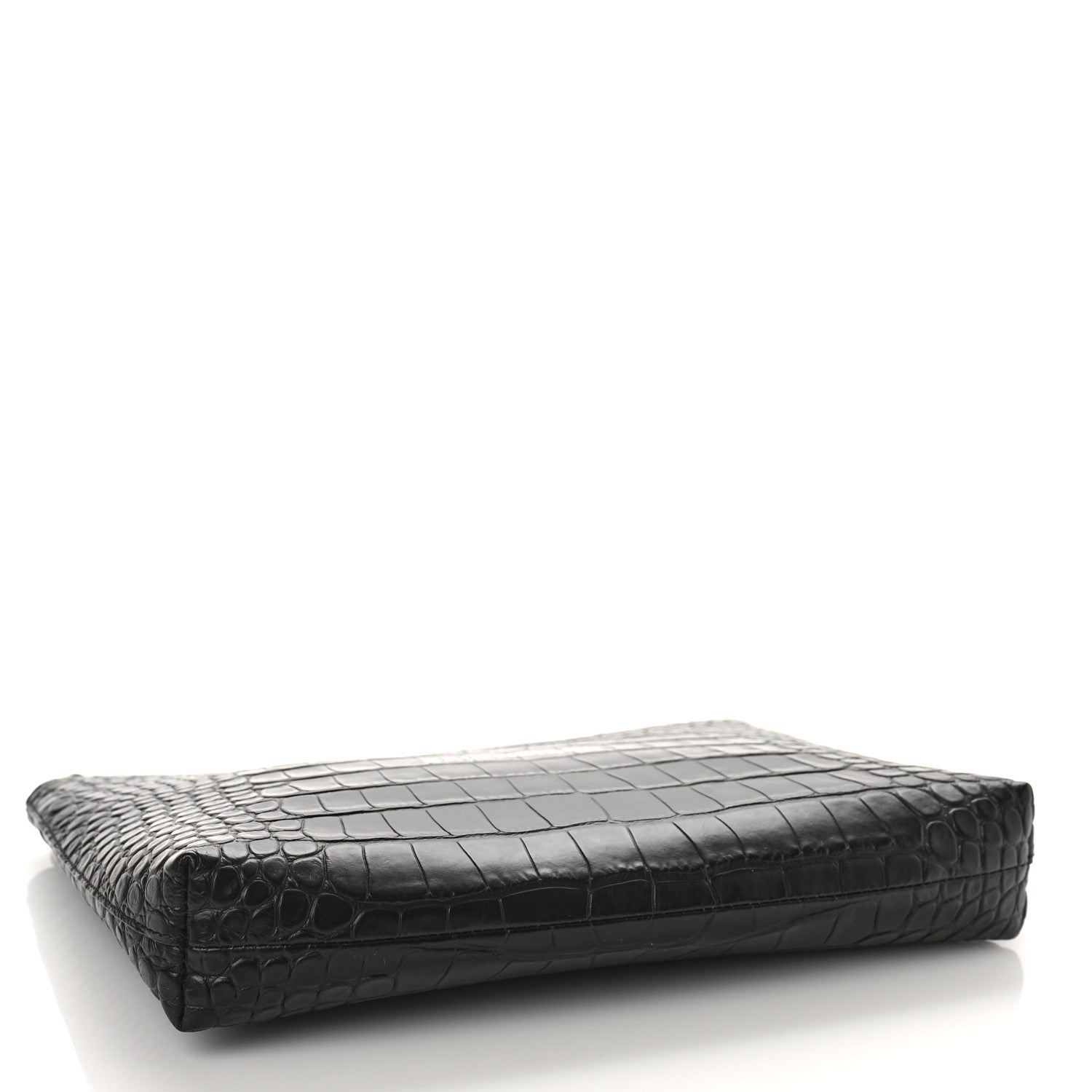 Balenciaga Semi Matte Calfskin Logo Crocodile Embossed Cash Gusseted Pouch Black White 4 of 8