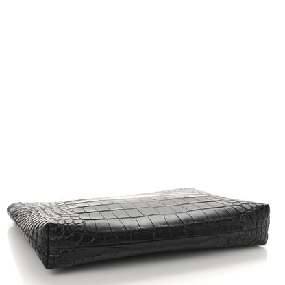 Balenciaga Semi Matte Calfskin Logo Crocodile Embossed Cash Gusseted Pouch Black White 4 of 8